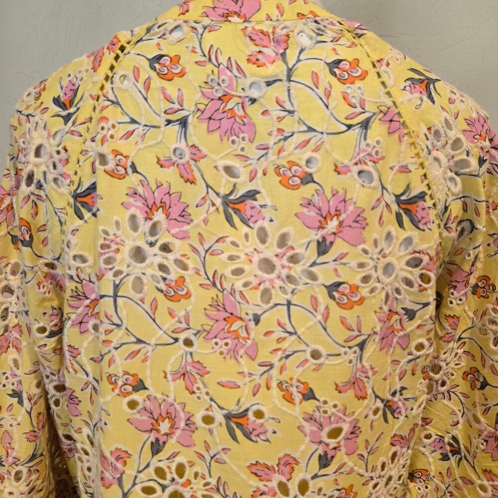 dRA Los Angeles Yara Yellow Floral Eyelet Mini Dress Cotton Sun Dress XS Boho - Picture 7 of 16